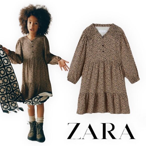 Zara Other - ZARA Kids | Camel | PLEATED FLORAL DRESS
